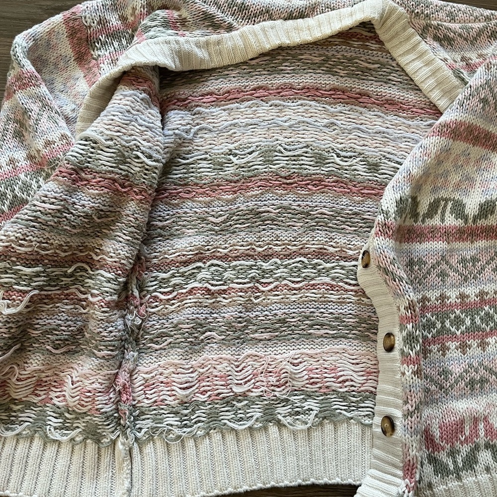 Vintage Van Heusen For Her Chunky Cable Knit Multicolor Cardigan Large - Picture 7 of 8